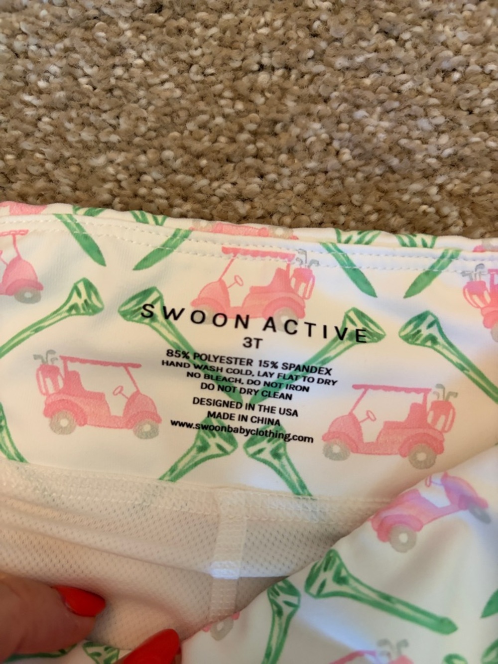 White Circle Skort with Pink Golf Cart and Green Pattern - Picture 2 of 3